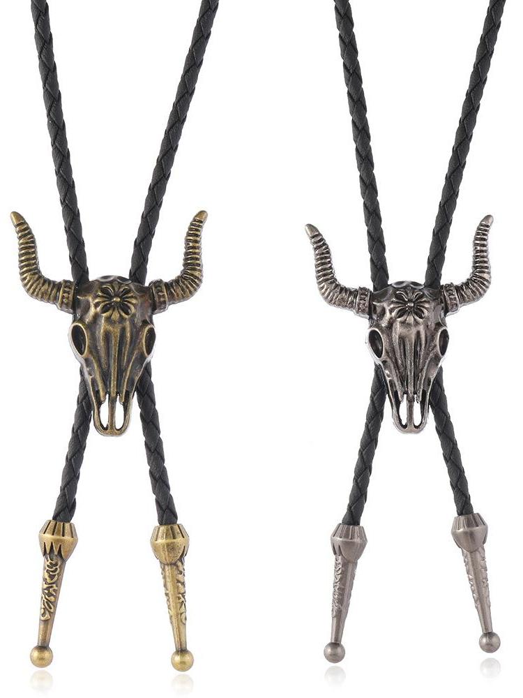 Retro Western Cowboy Polo Tie with Alloy Sheep Head Design - Unique European and American Style Accessories for Bold Fashion Statements