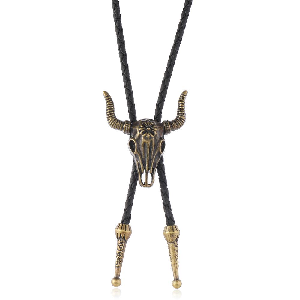 Retro Western Cowboy Polo Tie with Alloy Sheep Head Design - Unique European and American Style Accessories for Bold Fashion Statements