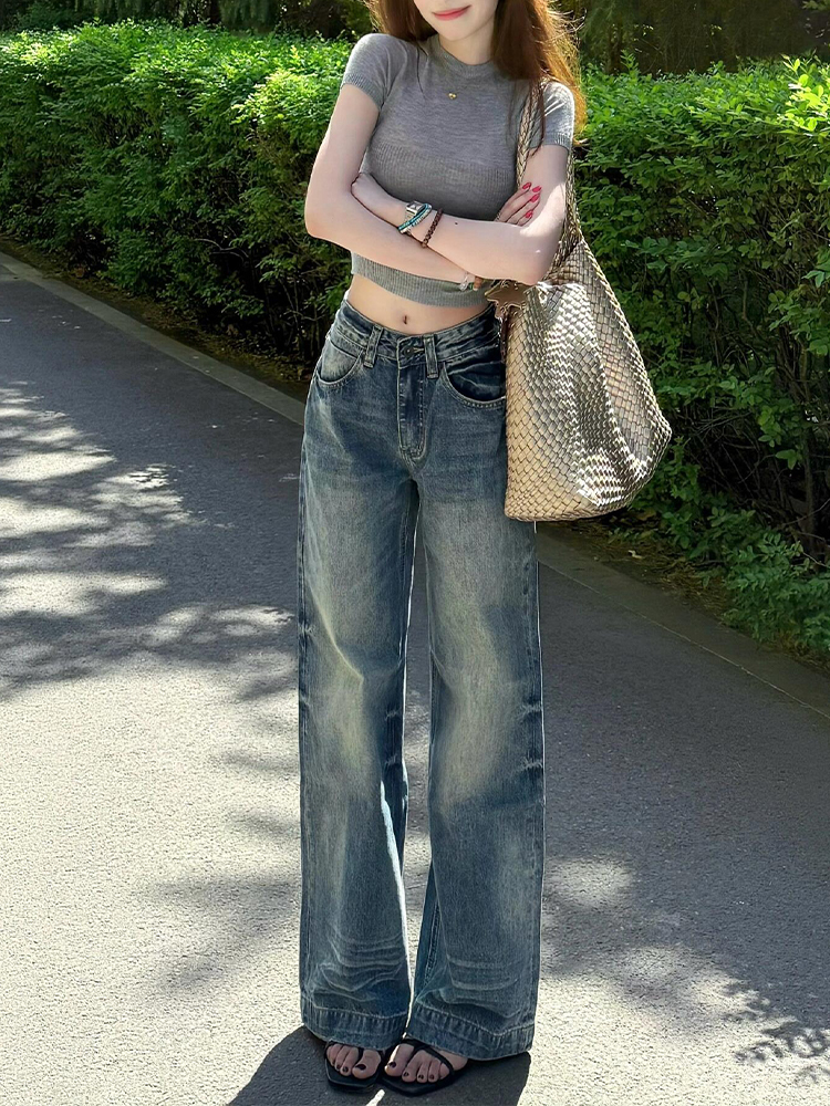 Retro Wide-Leg Jeans for Women - Low-Waist, Loose-Fitting, Versatile Straight-Leg Pants - Summer Fashion Essential Retro Wide-Leg Jeans for Women - Low-Waist, Loose-Fitting, Versatile Straight-Leg Pants - Summer Fashion Essential