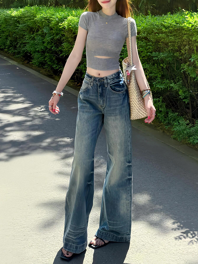 Retro Wide-Leg Jeans for Women - Low-Waist, Loose-Fitting, Versatile Straight-Leg Pants - Summer Fashion Essential