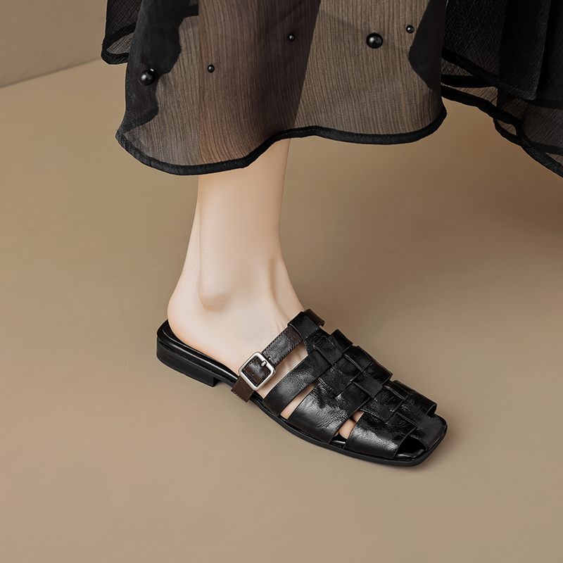 Retro Woven Open-Toe Half Slippers for Women - Summer Hollow Flat Roman Style Vacation Sandals Retro Woven Open-Toe Half Slippers for Women - Summer Hollow Flat Roman Style Vacation Sandals