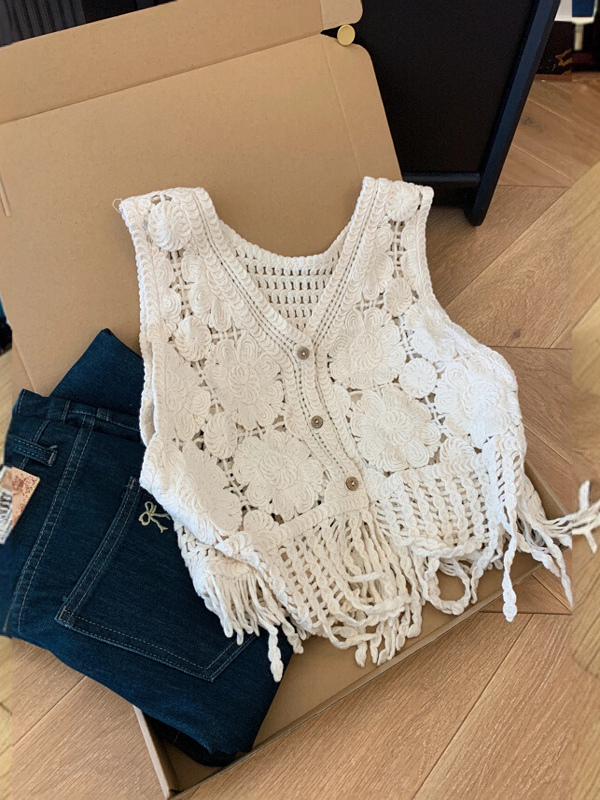 Retro Woven Tassel Hollow Knit Vest for Women - Unique Sleeveless Top for Spring and Summer, Boho Chic Style Retro Woven Tassel Hollow Knit Vest for Women - Unique Sleeveless Top for Spring and Summer, Boho Chic Style