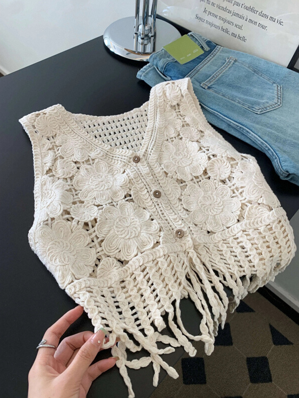 Retro Woven Tassel Hollow Knit Vest for Women - Unique Sleeveless Top for Spring and Summer, Boho Chic Style Retro Woven Tassel Hollow Knit Vest for Women - Unique Sleeveless Top for Spring and Summer, Boho Chic Style