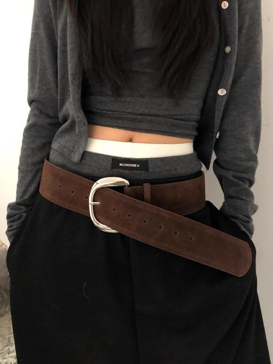 Retro Y2K Wide Brimmed Suede Belt for Hot Girls - Niche Fashion Statement Accessory Retro Y2K Wide Brimmed Suede Belt for Hot Girls - Niche Fashion Statement Accessory