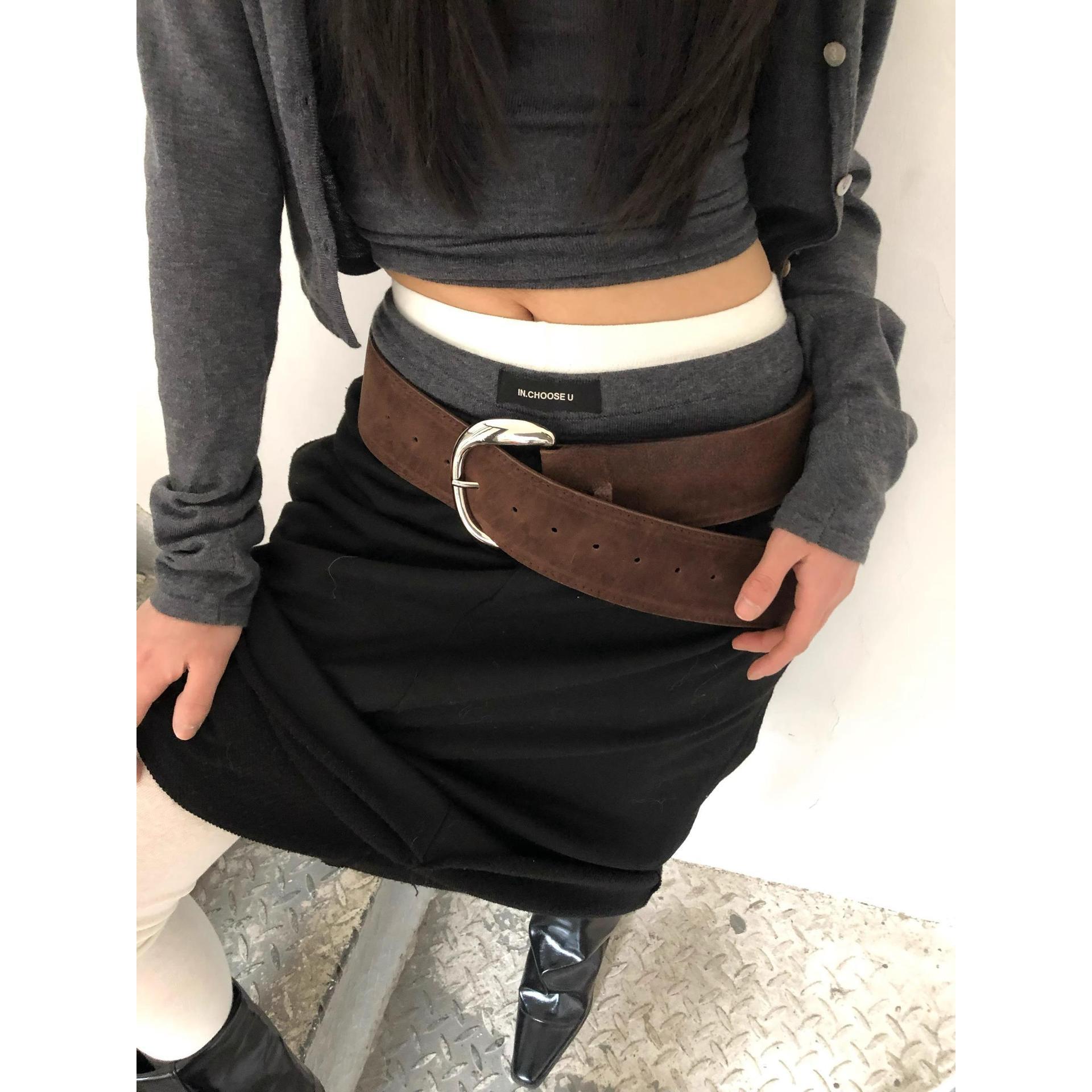 Retro Y2K Wide Brimmed Suede Belt for Hot Girls - Niche Fashion Statement Accessory