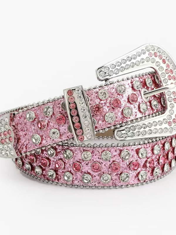 Rhinestone Inlaid Wide Belt with Pearl Eye Design for Women - Versatile Decorative Street Style Jeans Belt