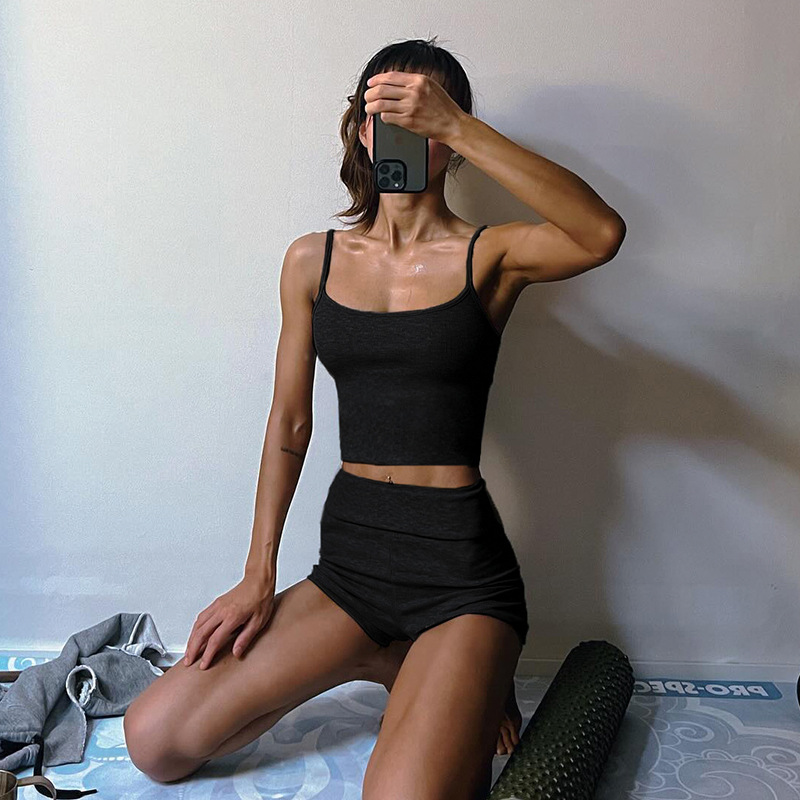 Ribbed Knit Casual Loungewear Set - Solid Color Camisole & Shorts - Comfortable Two-Piece Outfit for Relaxation and Leisure Ribbed Knit Casual Loungewear Set - Solid Color Camisole & Shorts - Comfortable Two-Piece Outfit for Relaxation and Leisure