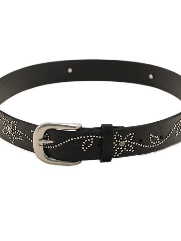 Rivet Inlaid Flower Belt for Women - Versatile Korean Style Denim Pants Accessory