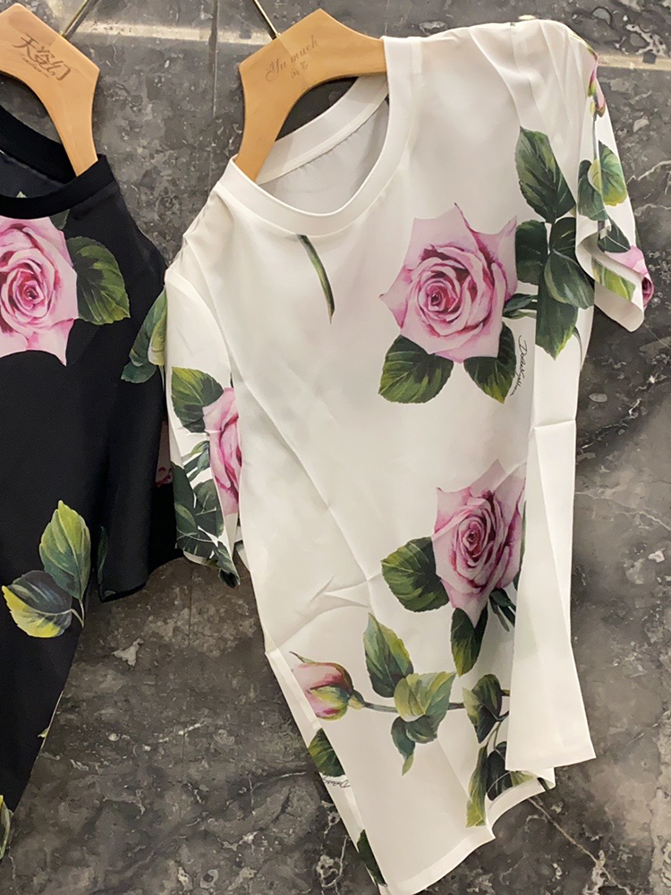 Romantic Rose Color Mulberry Silk T-Shirt for Women - Versatile Short Sleeve Top, Summer Fashion, European Style, Elegant Casual Wear Romantic Rose Color Mulberry Silk T-Shirt for Women - Versatile Short Sleeve Top, Summer Fashion, European Style, Elegant Casual Wear