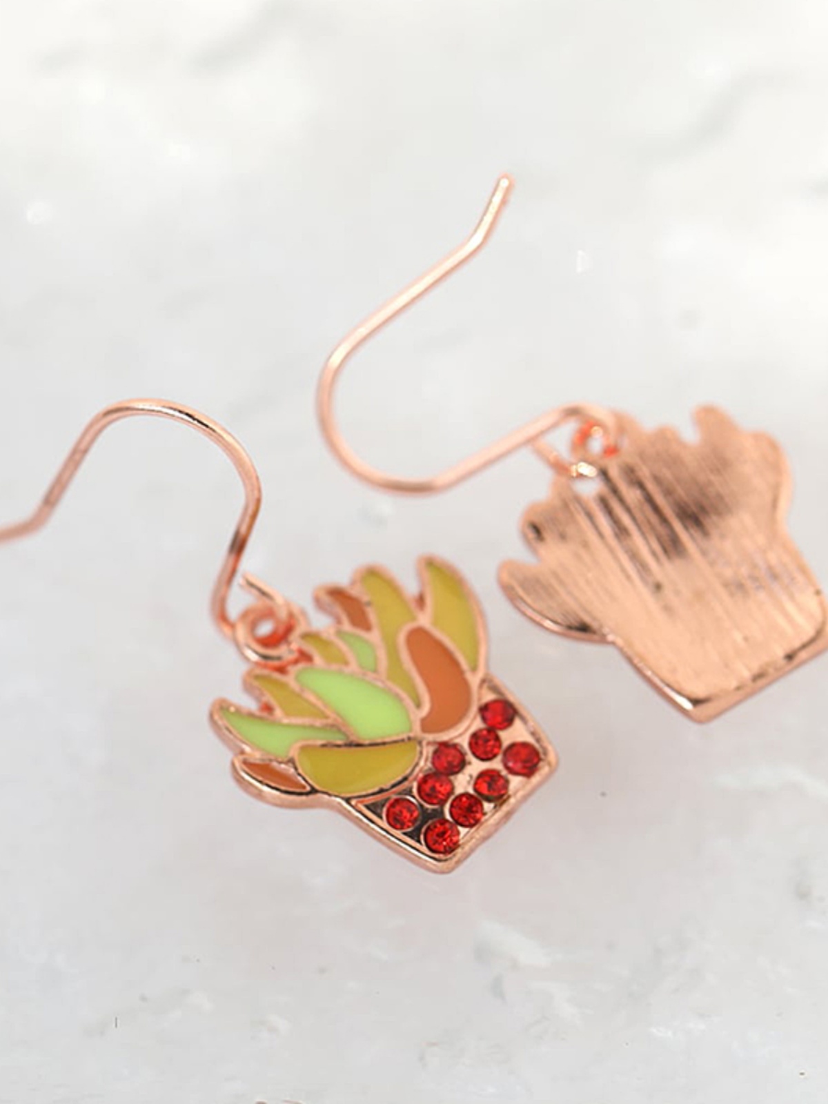 Rose Gold Floral Basket Earrings with Colorful Glaze and Sparkling Diamonds - Exquisite Small Accessories for Elegant Style Rose Gold Floral Basket Earrings with Colorful Glaze and Sparkling Diamonds - Exquisite Small Accessories for Elegant Style
