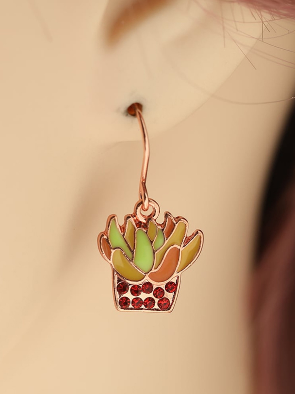 Rose Gold Floral Basket Earrings with Colorful Glaze and Sparkling Diamonds - Exquisite Small Accessories for Elegant Style Rose Gold Floral Basket Earrings with Colorful Glaze and Sparkling Diamonds - Exquisite Small Accessories for Elegant Style