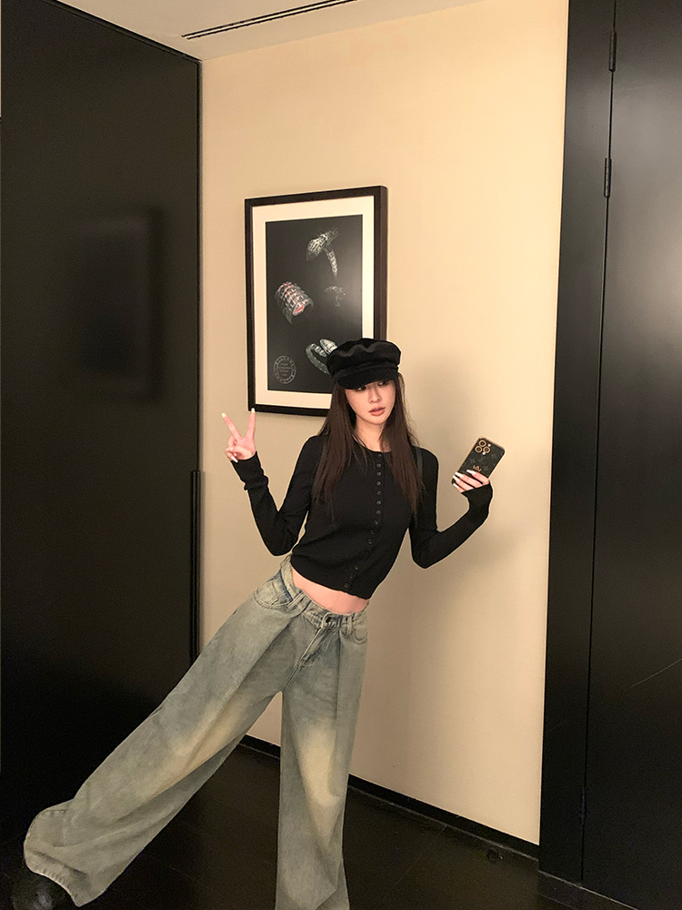 Rose Poetry Vintage Open-Front Cardigan Sweater for Women - Long Sleeve Round Neck Knit Top in Lazy Style, Perfect for 90s and Y2K Looks Rose Poetry Vintage Open-Front Cardigan Sweater for Women - Long Sleeve Round Neck Knit Top in Lazy Style, Perfect for 90s and Y2K Looks