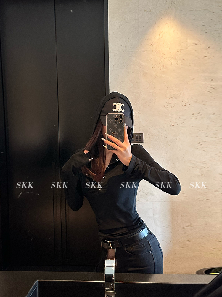 Ruffled Hooded Long Sleeve Base Layer Top for Women in Heat Release Tencel Acetate - Slim Fit, Trendy Layering Essential Ruffled Hooded Long Sleeve Base Layer Top for Women in Heat Release Tencel Acetate - Slim Fit, Trendy Layering Essential