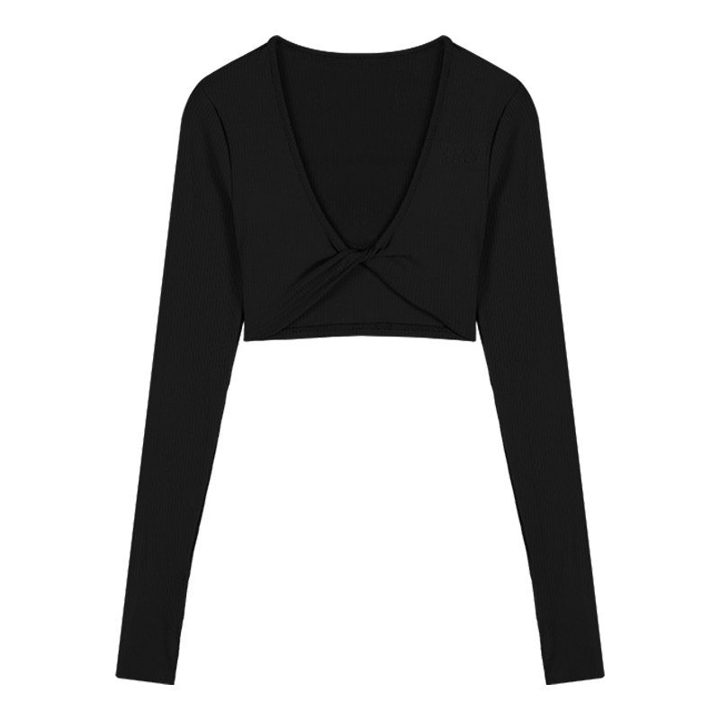 Sexy Black Short-Sleeve T-Shirt for Women with Tie Crossover - Perfect for Jazz Dancing, Y2K Style, Instagram Ready