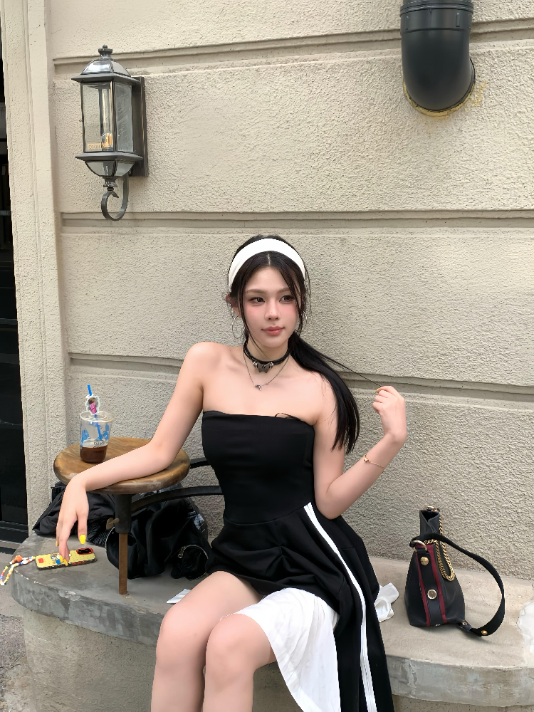 Sexy Black Strapless Dress for Women - American Style Slim Fit Irregular Mid-Length Skirt - 2025 Summer New Arrival Sexy Black Strapless Dress for Women - American Style Slim Fit Irregular Mid-Length Skirt - 2025 Summer New Arrival