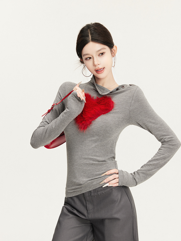 Sexy Heart Color-Blocking Long Sleeve Top for Autumn and Winter - Slim Fit Trendy Women's Fashion