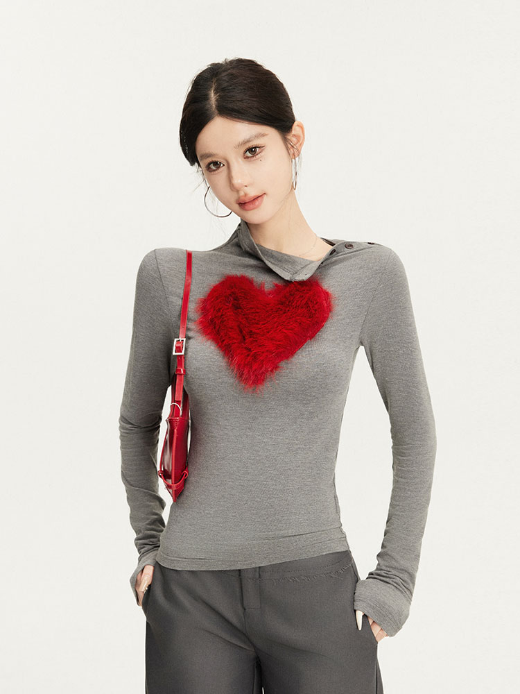 Sexy Heart Color-Blocking Long Sleeve Top for Autumn and Winter - Slim Fit Trendy Women's Fashion