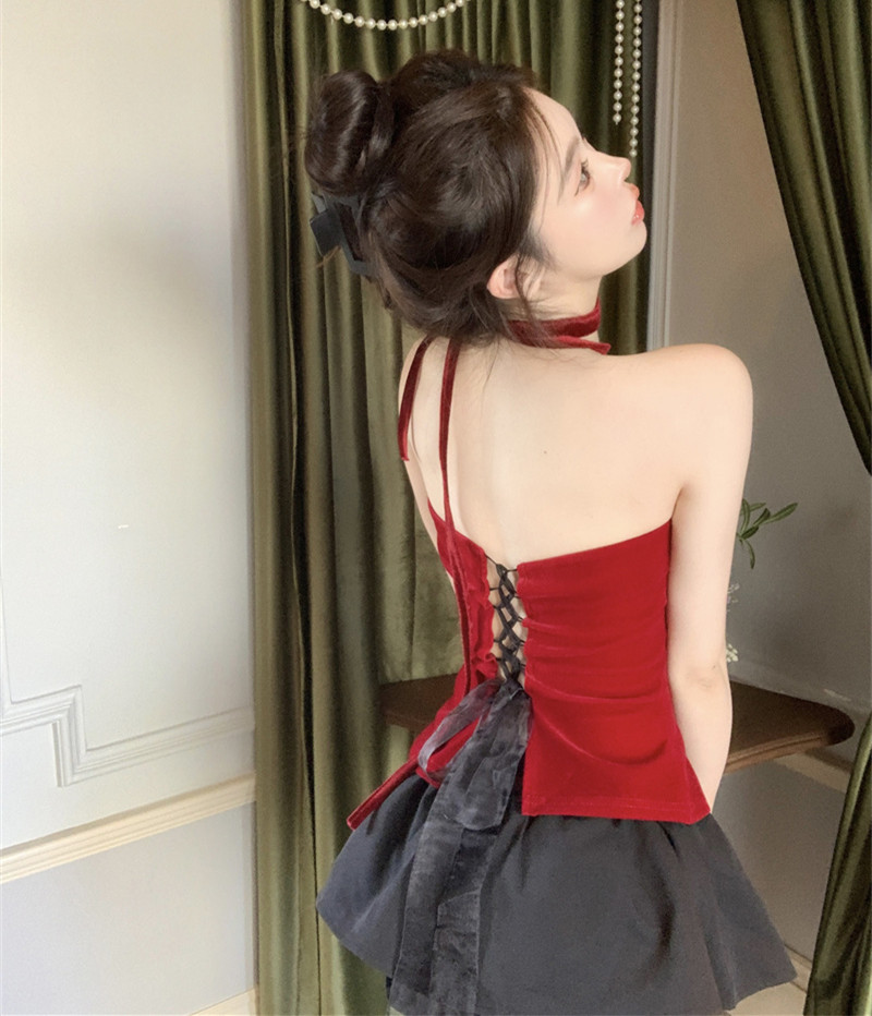 Sexy Hollow Back Halter Top for Women - Unique Chic Fishbone Blouse, Perfect for Night Out or 90s Y2K Fashion