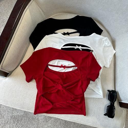 Sexy Hollow Back Short Sleeve T-Shirt for Women - Exquisite Fitted Modal Top, High-End Fashion, Trendy Style, Perfect for 90s and Y2K Looks Sexy Hollow Back Short Sleeve T-Shirt for Women - Exquisite Fitted Modal Top, High-End Fashion, Trendy Style, Perfect for 90s and Y2K Looks