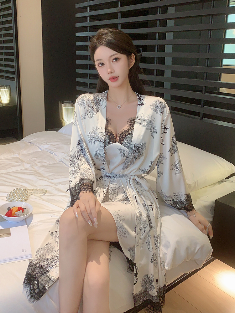 Sexy Ink Splash Lace Camisole Nightgown for Women - Thin Style with Chest Pads, Perfect for Summer 2025, Spring & Autumn Sexy Ink Splash Lace Camisole Nightgown for Women - Thin Style with Chest Pads, Perfect for Summer 2025, Spring & Autumn