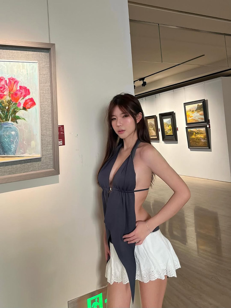 Sexy Irregular V-Neck Halter Crop Top with Fitted Lace Spliced Short Skirt Set - Chic European American Style