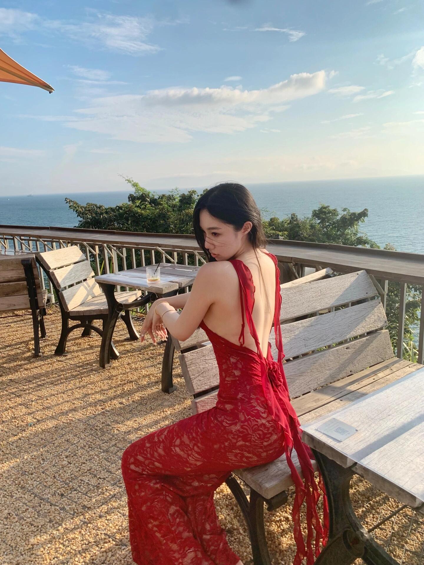 Sexy Lace Halter Backless Dress for Women - Slim Fit Sheer Bodycon Long Dress for Summer Vacation - European and American Style