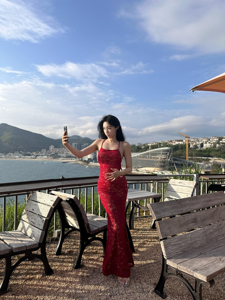 Sexy Lace Halter Backless Dress for Women - Slim Fit Sheer Bodycon Long Dress for Summer Vacation - European and American Style Sexy Lace Halter Backless Dress for Women - Slim Fit Sheer Bodycon Long Dress for Summer Vacation - European and American Style