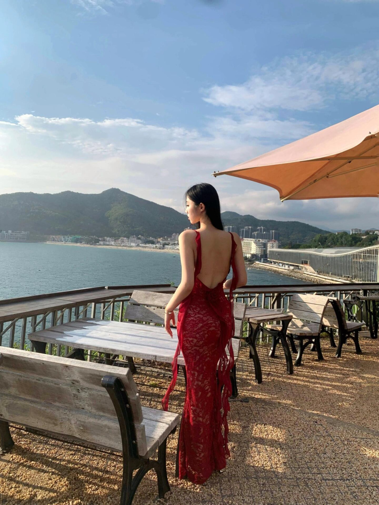 Sexy Lace Halter Backless Dress for Women - Slim Fit Sheer Bodycon Long Dress for Summer Vacation - European and American Style Sexy Lace Halter Backless Dress for Women - Slim Fit Sheer Bodycon Long Dress for Summer Vacation - European and American Style