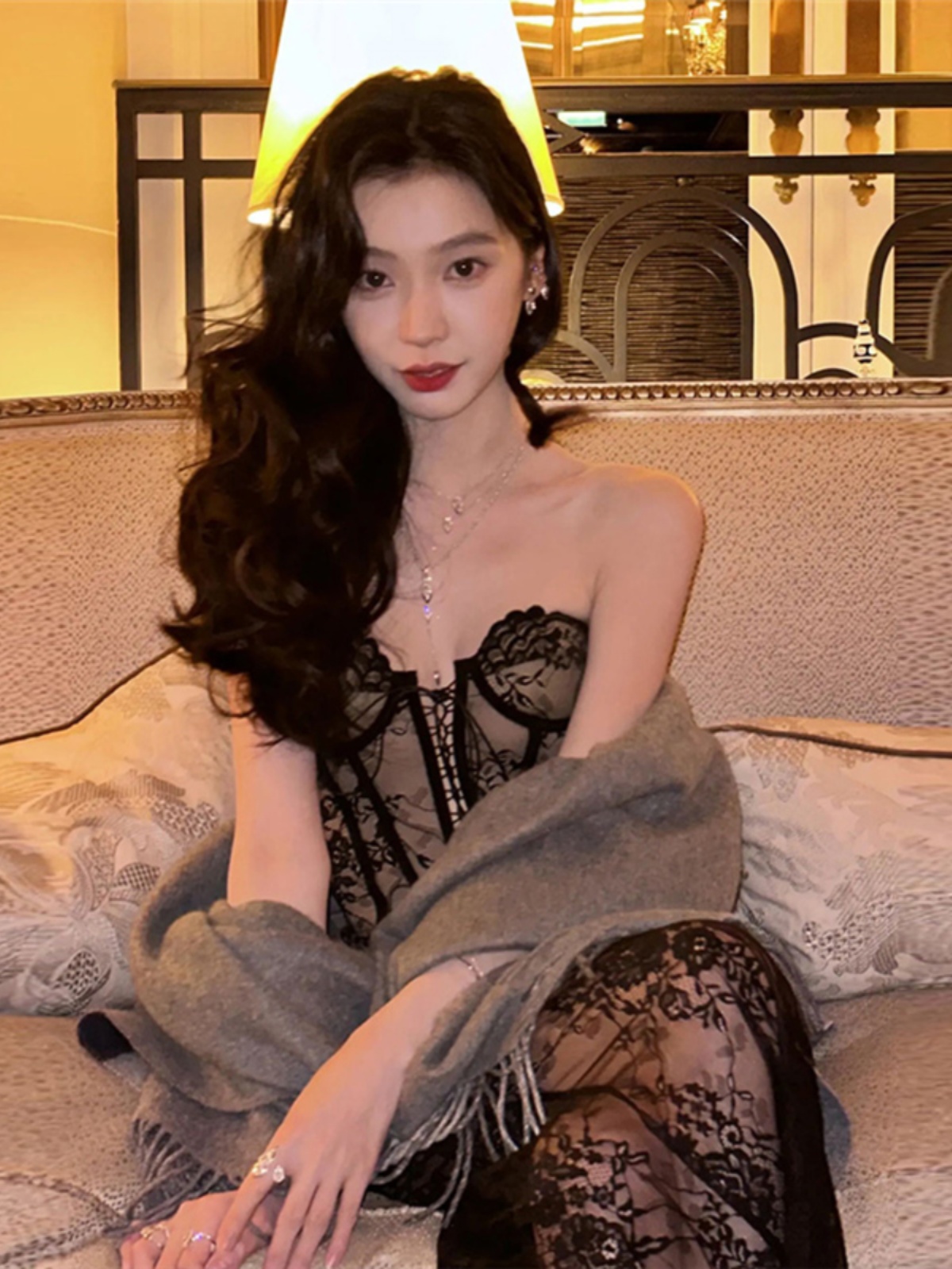 Sexy Lace Jacquard V-Neck Strapless Top & High-Waisted Skirt Two-Piece Set - Trendy Y2K Inspired Look for Women Sexy Lace Jacquard V-Neck Strapless Top & High-Waisted Skirt Two-Piece Set - Trendy Y2K Inspired Look for Women