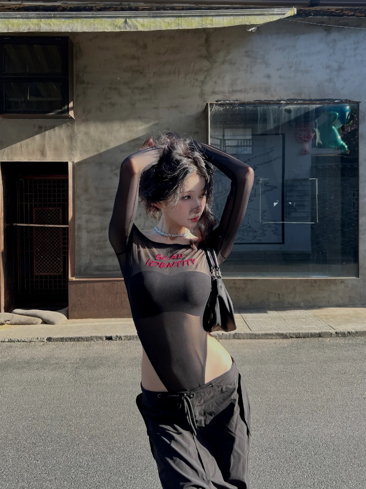 Sexy Mesh See-Through Off-the-Shoulder Top for Women - Slim Fit, European & American Instagram Style, Spring/Summer 2025