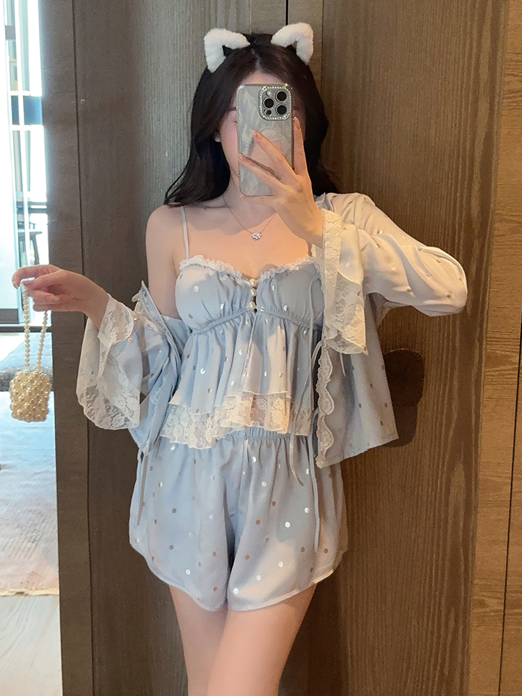 Sexy Polka Dot Camisole Sleepwear Set for Women - Ice Silk Homewear, Spring Autumn 2025, Versatile Summer Style