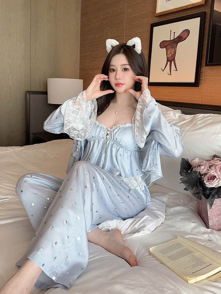 Sexy Polka Dot Camisole Sleepwear Set for Women - Ice Silk Homewear, Spring Autumn 2025, Versatile Summer Style Sexy Polka Dot Camisole Sleepwear Set for Women - Ice Silk Homewear, Spring Autumn 2025, Versatile Summer Style