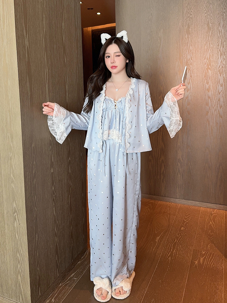 Sexy Polka Dot Camisole Sleepwear Set for Women - Ice Silk Homewear, Spring Autumn 2025, Versatile Summer Style Sexy Polka Dot Camisole Sleepwear Set for Women - Ice Silk Homewear, Spring Autumn 2025, Versatile Summer Style