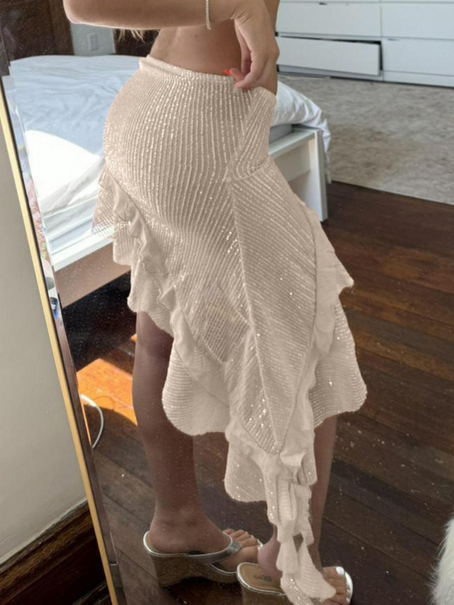 Sexy Spring Summer Ruffled Mesh Skirt with Irregular Hem - Sequined Vacation Dress for Women - 90s Y2K Style Sexy Spring Summer Ruffled Mesh Skirt with Irregular Hem - Sequined Vacation Dress for Women - 90s Y2K Style