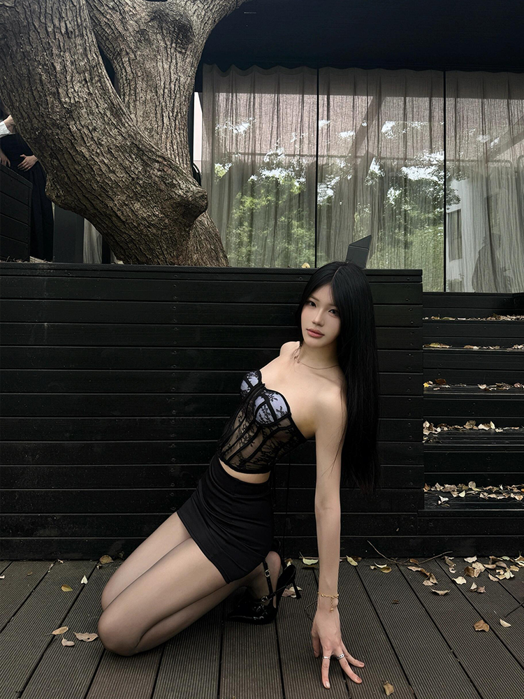 Sexy Transparent Lace Printed Strapless Top for Women - Fitted Slimming Short Style, Eccentric Design for Night Out Sexy Transparent Lace Printed Strapless Top for Women - Fitted Slimming Short Style, Eccentric Design for Night Out