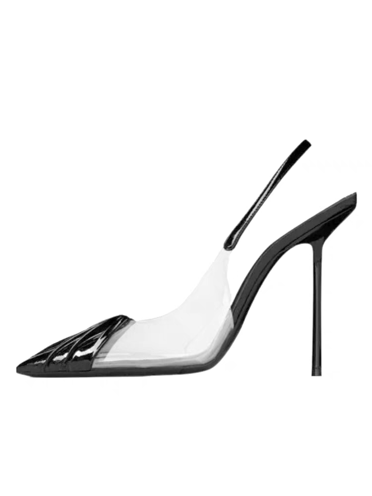 Sexy Transparent Patent Leather High Heels for Women - Pleated Pointed Toe One-Strap Sandals for Spring/Summer 2025 Sexy Transparent Patent Leather High Heels for Women - Pleated Pointed Toe One-Strap Sandals for Spring/Summer 2025