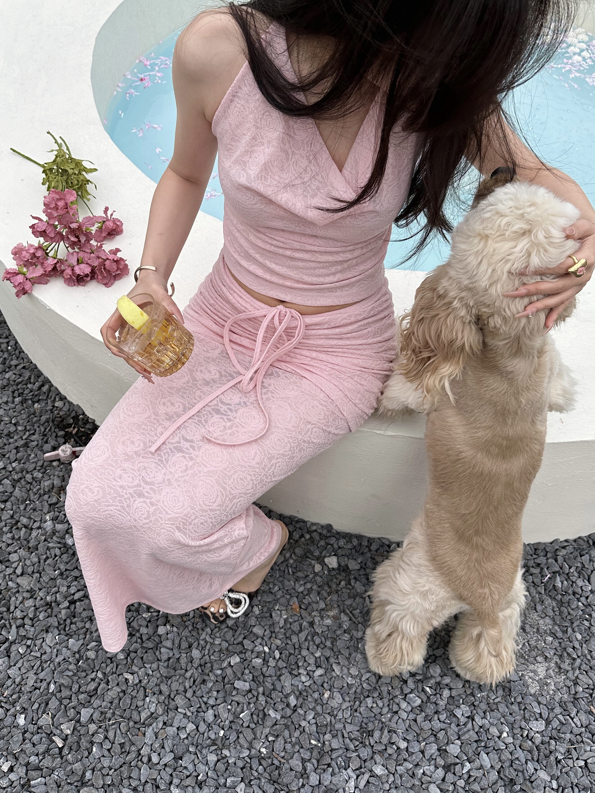 Sheer Lace Two-Color Set - Flirty Rose-Inspired Design for Early Summer - Sexy Yet Innocent Style