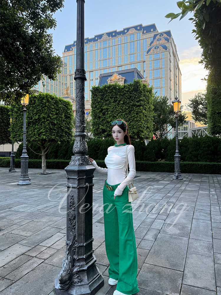 Sheer Long Sleeve T-Shirt Top for Women in Supermodel Style - Casual Summer Outfit with Long Pants - Chic Socialite Look Sheer Long Sleeve T-Shirt Top for Women in Supermodel Style - Casual Summer Outfit with Long Pants - Chic Socialite Look