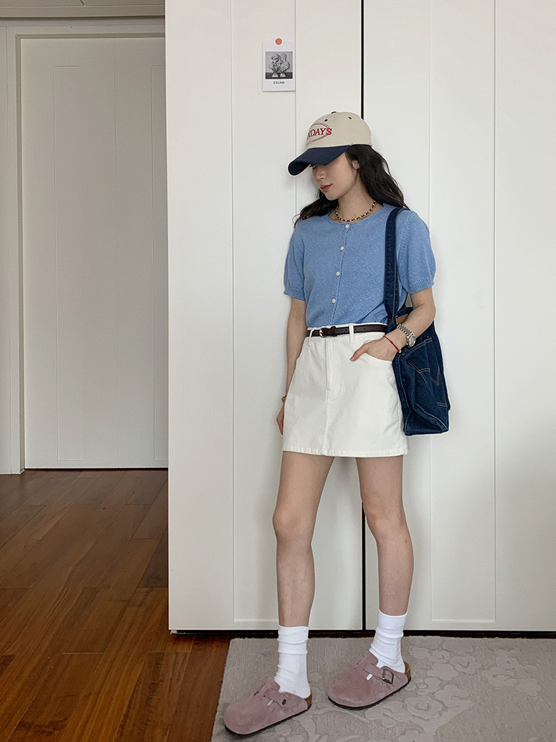 Short Sleeve Knitted Cardigan T-Shirt for Women - Summer Round Neck Loose Fit Elegant Versatile Half Sleeve Top
