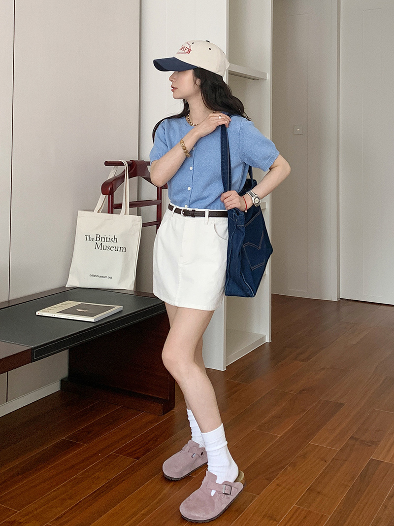 Short Sleeve Knitted Cardigan T-Shirt for Women - Summer Round Neck Loose Fit Elegant Versatile Half Sleeve Top Short Sleeve Knitted Cardigan T-Shirt for Women - Summer Round Neck Loose Fit Elegant Versatile Half Sleeve Top