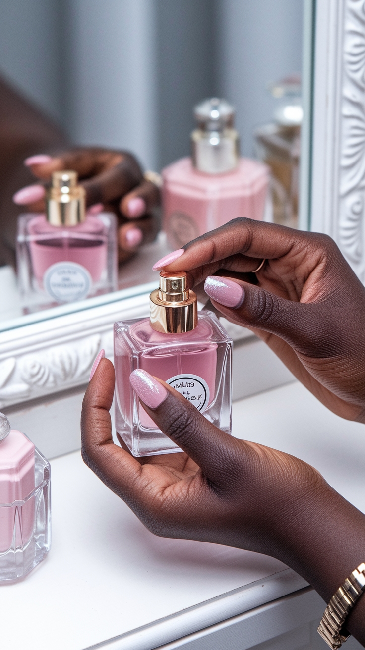 short nail inspo pink outfit idea