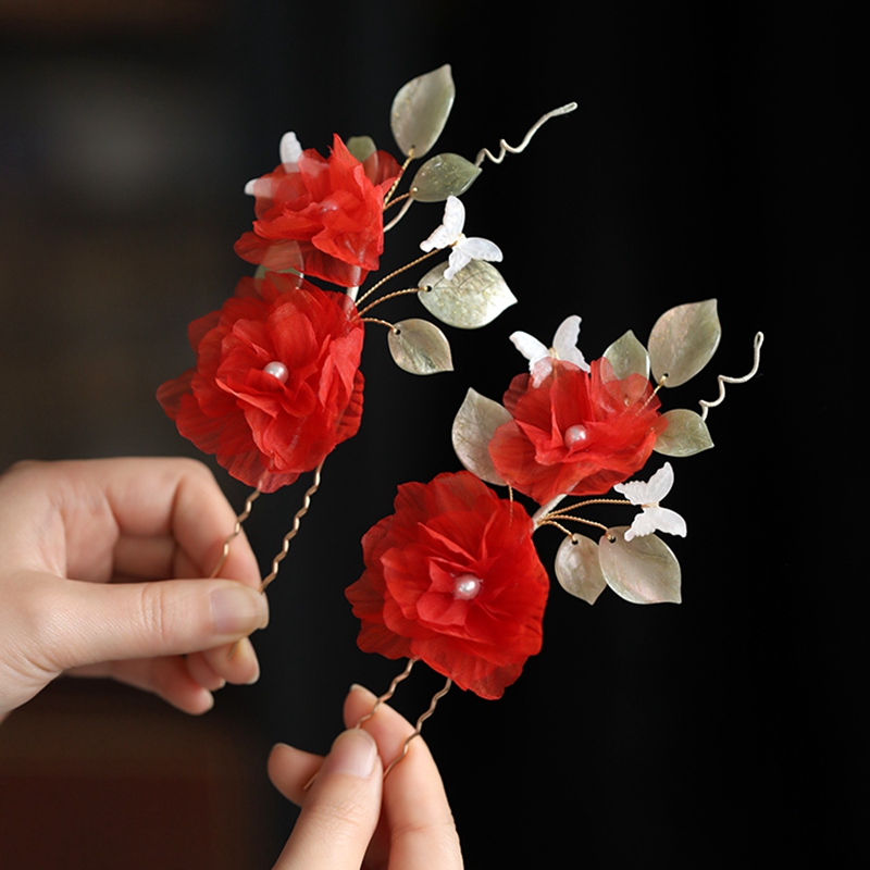 Silk Embossed Flower Hanfu Headdress U-Shaped Hairpin - Classical Ultra-Fairy Xiuhua Hair Accessory for Elegant Looks Silk Embossed Flower Hanfu Headdress U-Shaped Hairpin - Classical Ultra-Fairy Xiuhua Hair Accessory for Elegant Looks