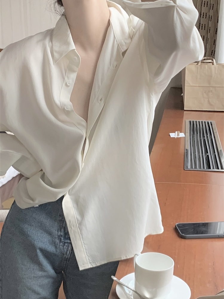 Silky Minimalist Loose-Fit Shirt - High-End Feel, Korean Style Fashion Top Silky Minimalist Loose-Fit Shirt - High-End Feel, Korean Style Fashion Top