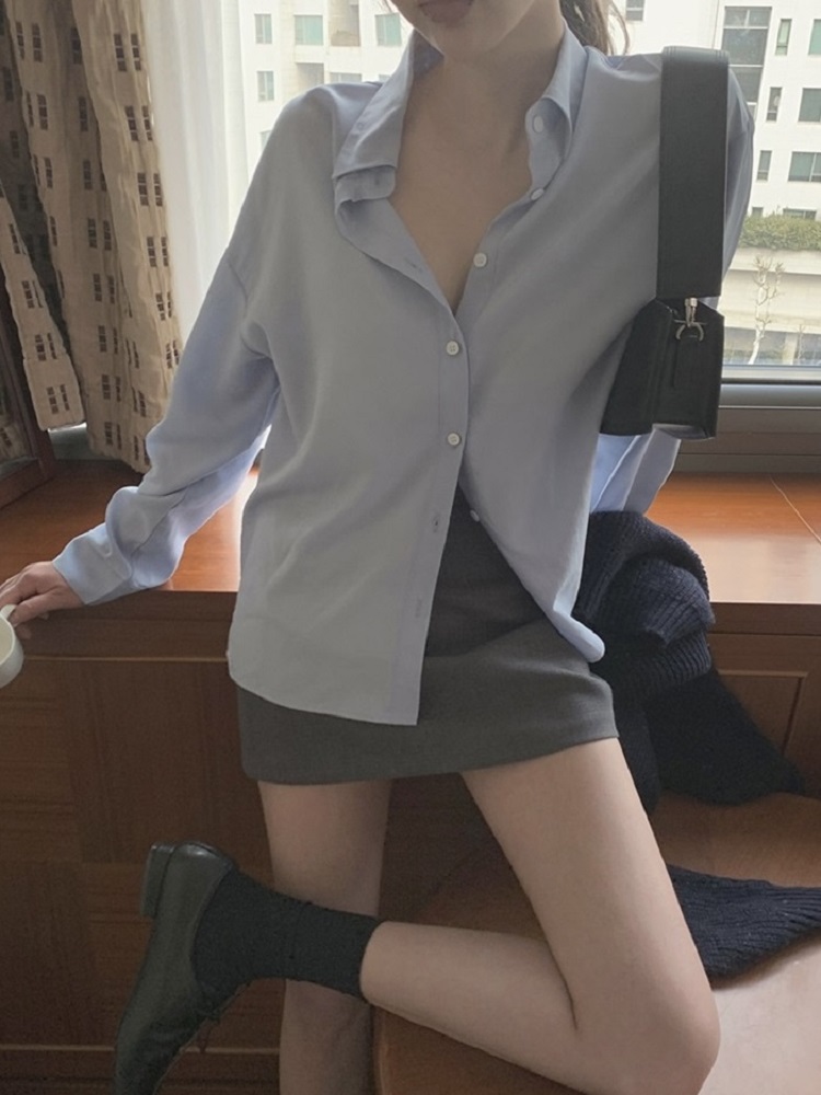 Silky Minimalist Loose-Fit Shirt - High-End Feel, Korean Style Fashion Top Silky Minimalist Loose-Fit Shirt - High-End Feel, Korean Style Fashion Top