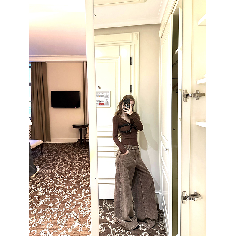 Silver Fox Plush Wide-Leg Casual Pants for Women - Vintage Washed Loose Fit Straight-Leg Trousers in Y2K Style Silver Fox Plush Wide-Leg Casual Pants for Women - Vintage Washed Loose Fit Straight-Leg Trousers in Y2K Style