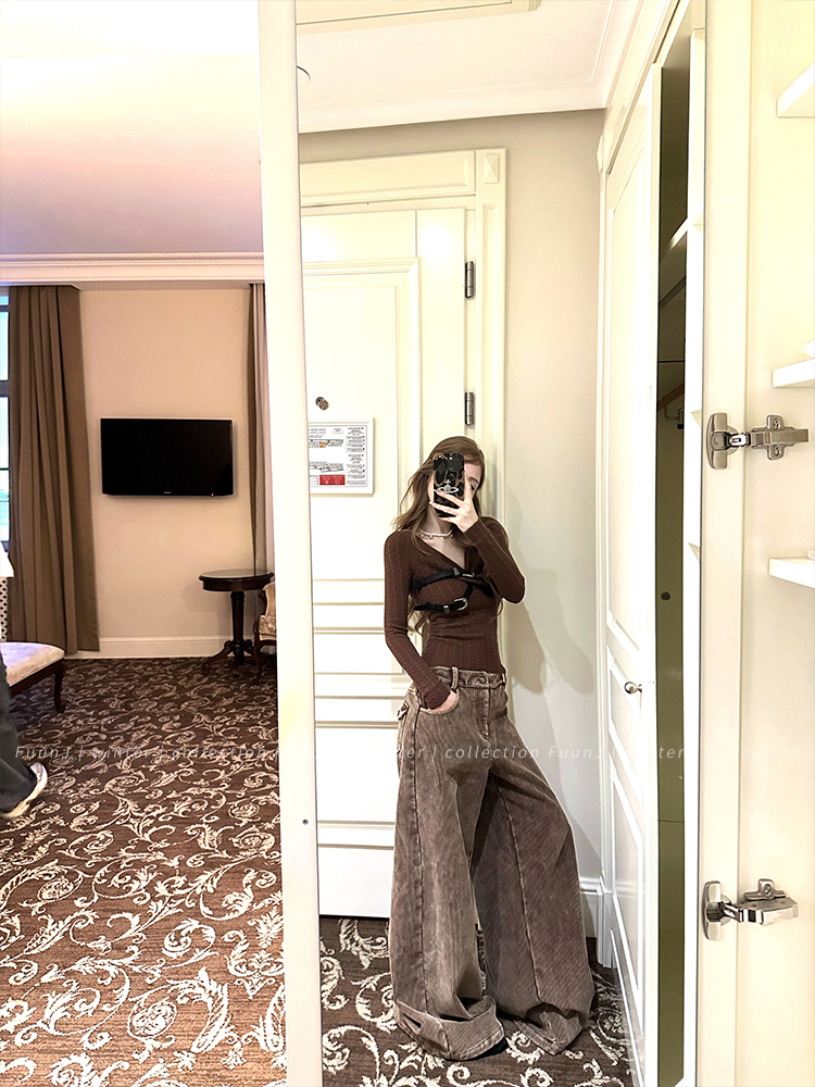 Silver Fox Plush Wide-Leg Casual Pants for Women - Vintage Washed Loose Fit Straight-Leg Trousers in Y2K Style Silver Fox Plush Wide-Leg Casual Pants for Women - Vintage Washed Loose Fit Straight-Leg Trousers in Y2K Style