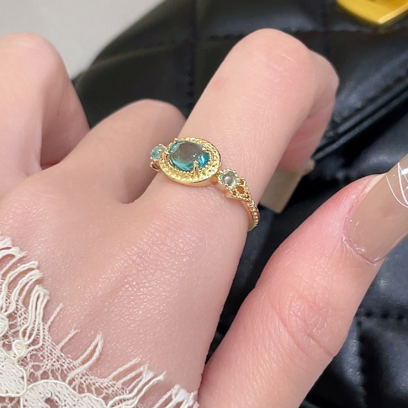 Sky Blue Gemstone Ring for Women - Japanese-Style Gold-Plated Minimalist Ring, 2025 INS Aesthetic Niche Index Finger Jewelry Sky Blue Gemstone Ring for Women - Japanese-Style Gold-Plated Minimalist Ring, 2025 INS Aesthetic Niche Index Finger Jewelry
