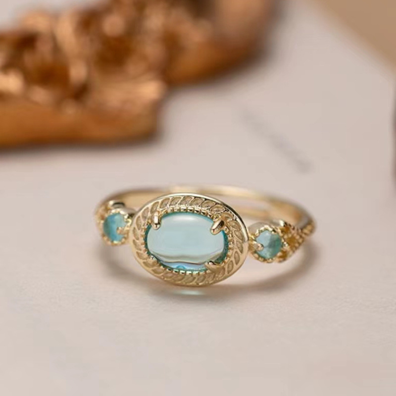 Sky Blue Gemstone Ring for Women - Japanese-Style Gold-Plated Minimalist Ring, 2025 INS Aesthetic Niche Index Finger Jewelry Sky Blue Gemstone Ring for Women - Japanese-Style Gold-Plated Minimalist Ring, 2025 INS Aesthetic Niche Index Finger Jewelry