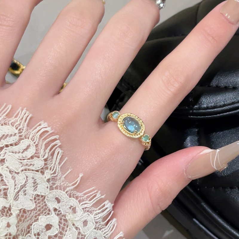 Sky Blue Gemstone Ring for Women - Japanese-Style Gold-Plated Minimalist Ring, 2025 INS Aesthetic Niche Index Finger Jewelry