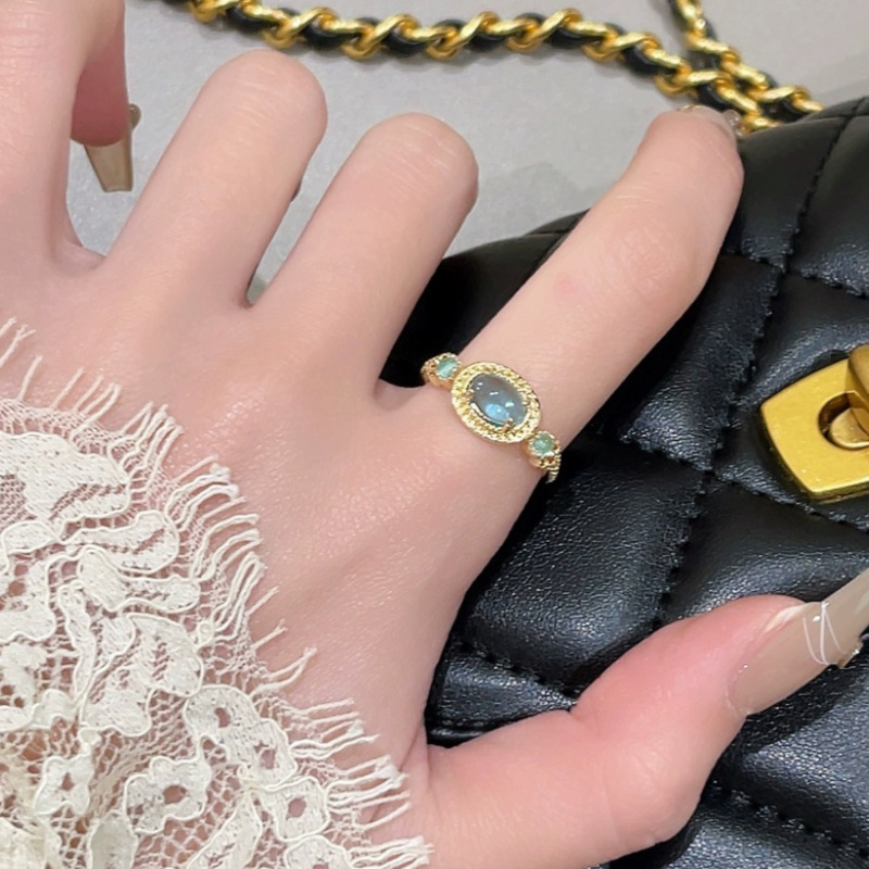 Sky Blue Gemstone Ring for Women - Japanese-Style Gold-Plated Minimalist Ring, 2025 INS Aesthetic Niche Index Finger Jewelry Sky Blue Gemstone Ring for Women - Japanese-Style Gold-Plated Minimalist Ring, 2025 INS Aesthetic Niche Index Finger Jewelry